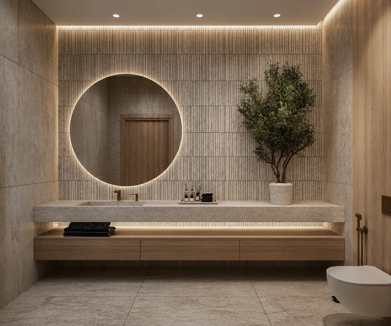 Washroom mirror wall