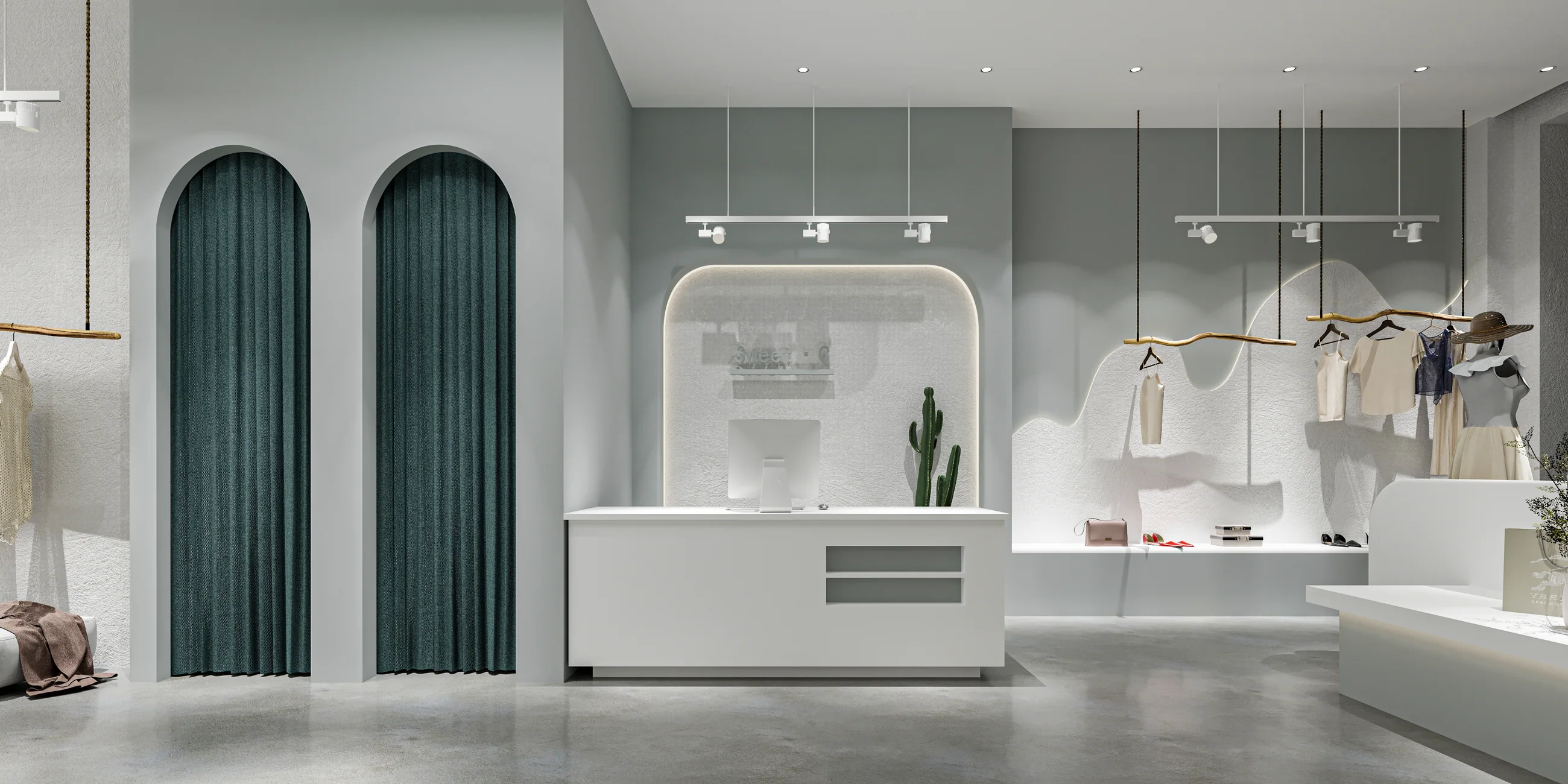 The counter and fitting rooms