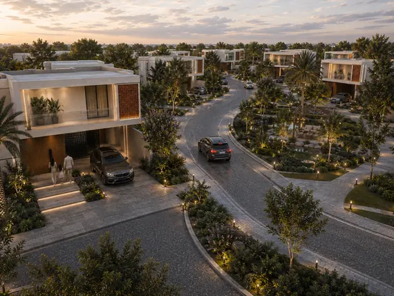 Villa frontage at dusk