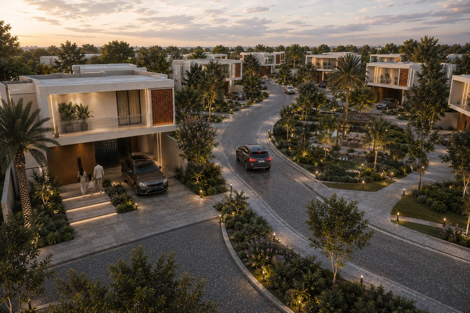 Two villas turned to face the road