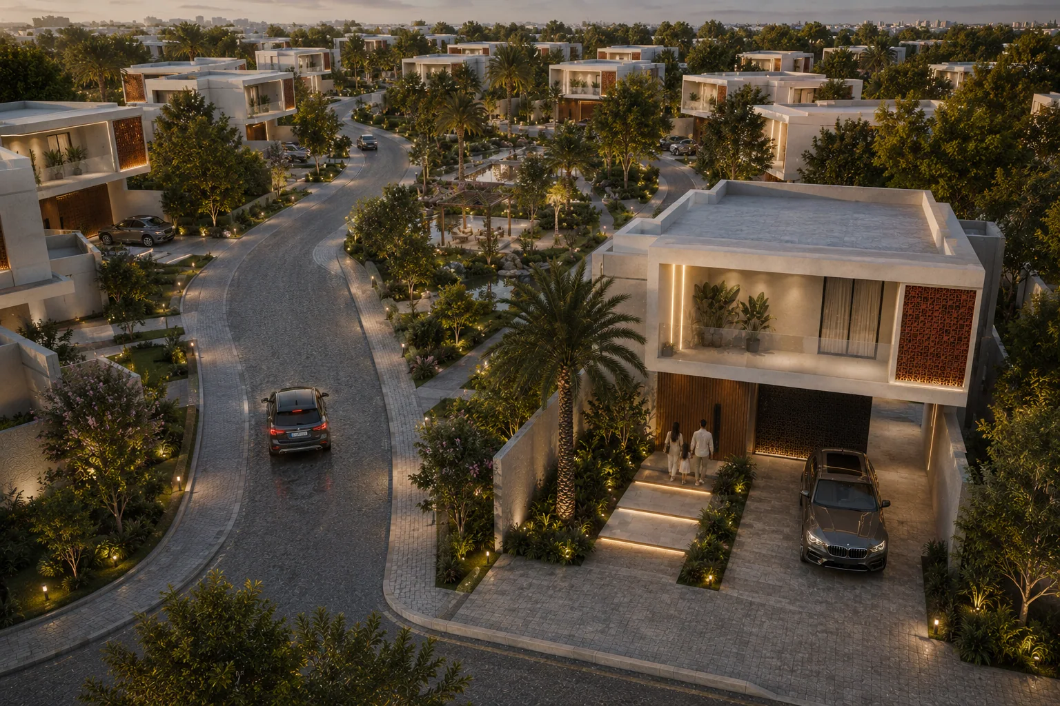 The villas along the street