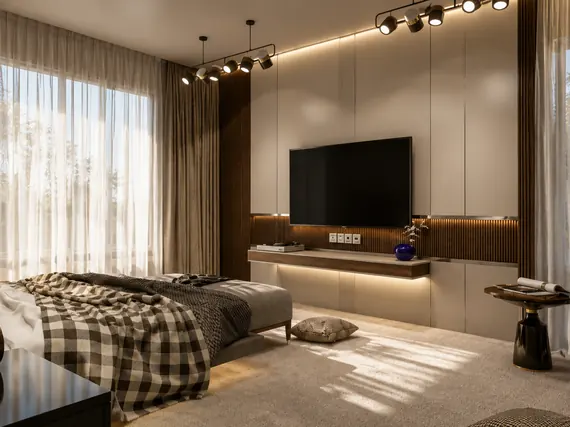 Bedroom with media wall