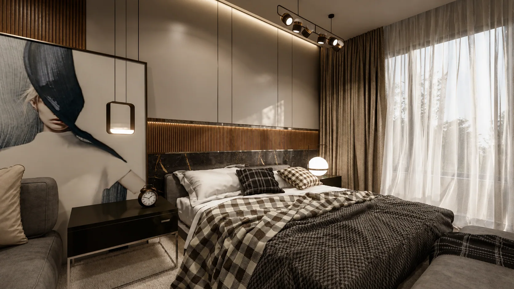 The bed and lounge chair