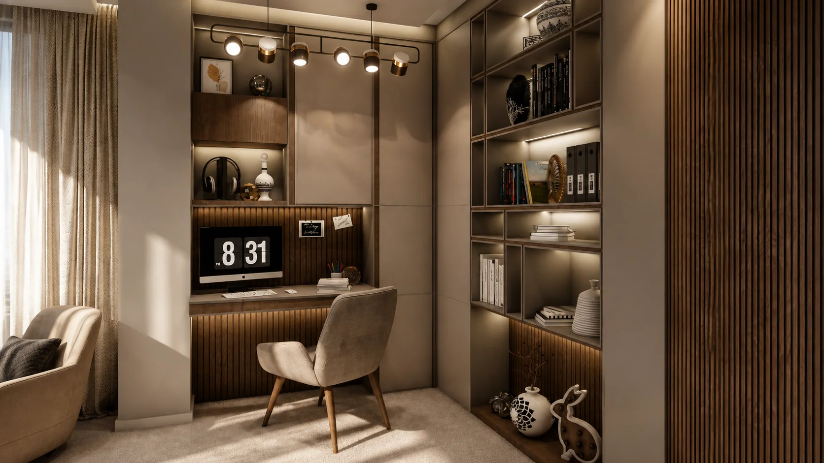The desk and shelving