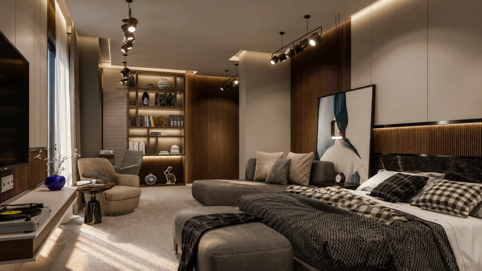 The full length of the room